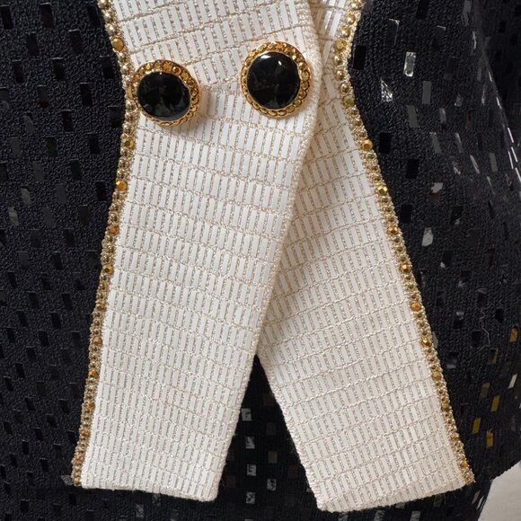 St John Vintage Black & White Sequin Jacket & Skirt Set Size 2 USA-Made Elegant - Picture 2 of 16